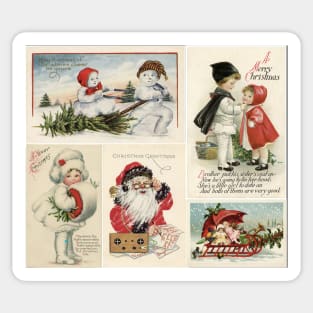 Vintage Christmas Postcard Collage Sticker